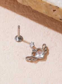 1pc Heart & Wing Decor Stud Earring - Silver - View 2