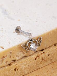1pc Heart & Wing Decor Stud Earring - Silver - View 3