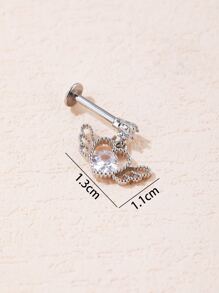 1pc Heart & Wing Decor Stud Earring - Silver - View 4