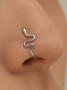 蛇設計鼻環 - 銀色 - 查看 1