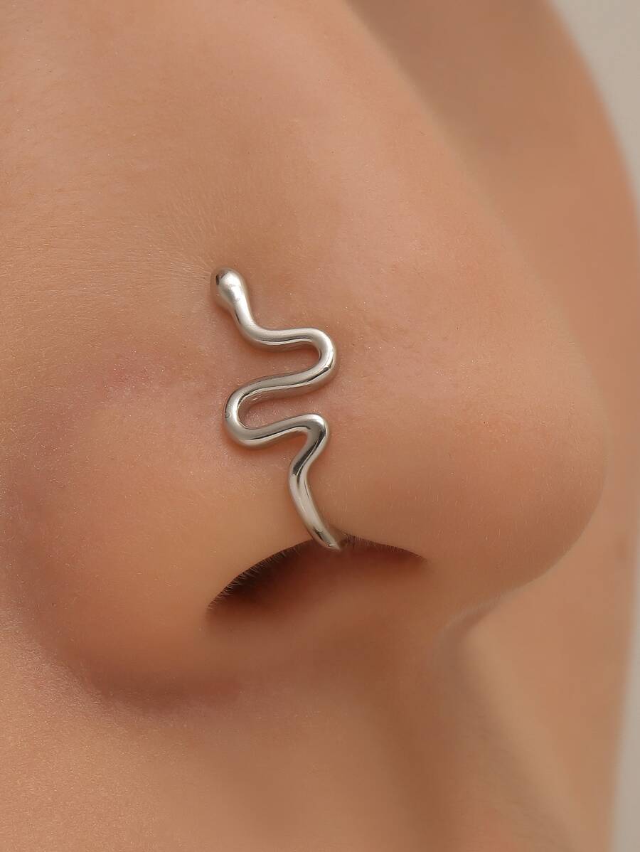 蛇設計鼻環 - 銀色 - 查看 1