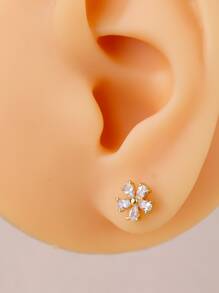 1入組方晶鋯石花朵裝飾耳釘 - 金黃色 - 查看 3