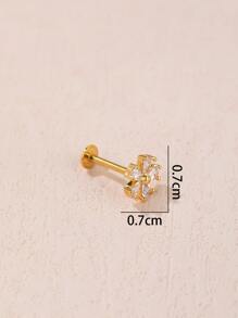 1入組方晶鋯石花朵裝飾耳釘 - 金黃色 - 查看 4