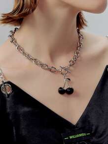 Collar de cadena con diseño de cereza - Plateado - Ver 1