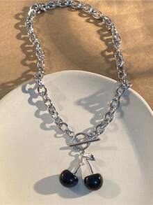 Collar de cadena con diseño de cereza - Plateado - Ver 2