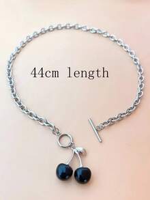 Collar de cadena con diseño de cereza - Plateado - Ver 3