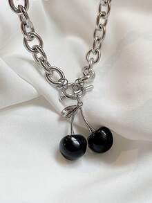 Collar de cadena con diseño de cereza - Plateado - Ver 4