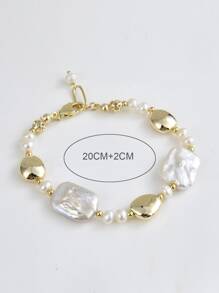 1pc Elegant 18K Gold Plated Natural Pearl Bracelet, Suitable For Women's Daily Wear, Evening Party, Mother's Day, Valentine's Day, Birthday, Wedding, Engagement, Bridal Gift