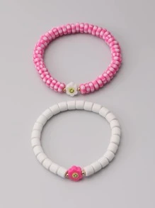 2pcs/set Flower Decor Beaded Bracelet