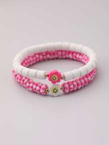 2pcs/set Flower Decor Beaded Bracelet