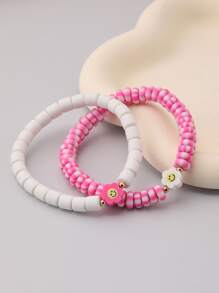 2pcs/set Flower Decor Beaded Bracelet