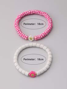 2pcs/set Flower Decor Beaded Bracelet
