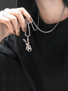 Rabbit Charm Necklace - Silver - View 1