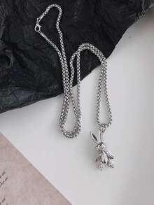 Rabbit Charm Necklace - Silver - View 2