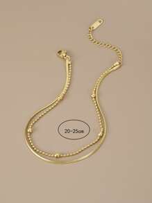 珠子裝飾分層腳鏈 - 金黃色 - 查看 3