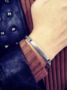 Hombres Pulsera con textura de metal - Plateado - Ver 2