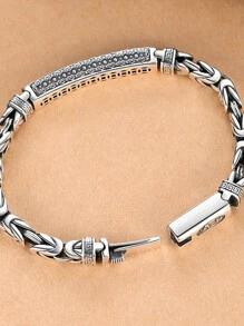 Hombres Pulsera con textura de metal - Plateado - Ver 3