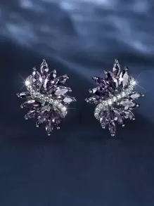 水鑽裝飾耳釘 - 紫色 - 查看 1