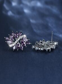 水鑽裝飾耳釘 - 紫色 - 查看 2