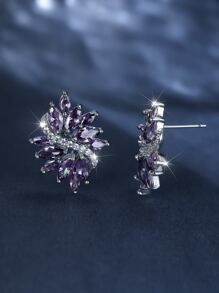 水鑽裝飾耳釘 - 紫色 - 查看 4
