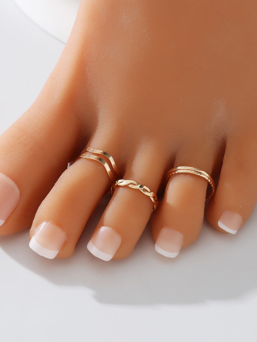 3入組/套極簡腳趾環 - 金黃色 - 查看 1