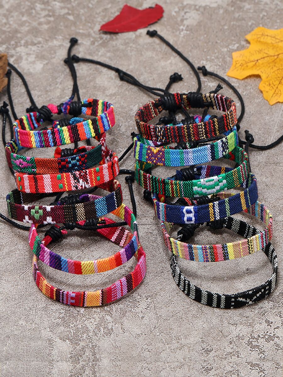 Thời trang và phổ biến 12 cái/bộ Vòng tay họa tiết chữ cái dành cho nam giới để làm quà tặng trang sức và cho vẻ ngoài sành điệu - Nhiều màu - Xem 1