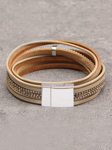 Vòng đeo tay nhiều lớp trang trí lông vũ - Màu Khaki - Xem 2