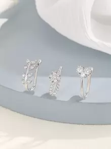 Hihho 3 piezas/set Cuff de nariz con diseño de diamante de imitación cobre popular perforación Joya de cuerpo regalo para mujeres & Hombres