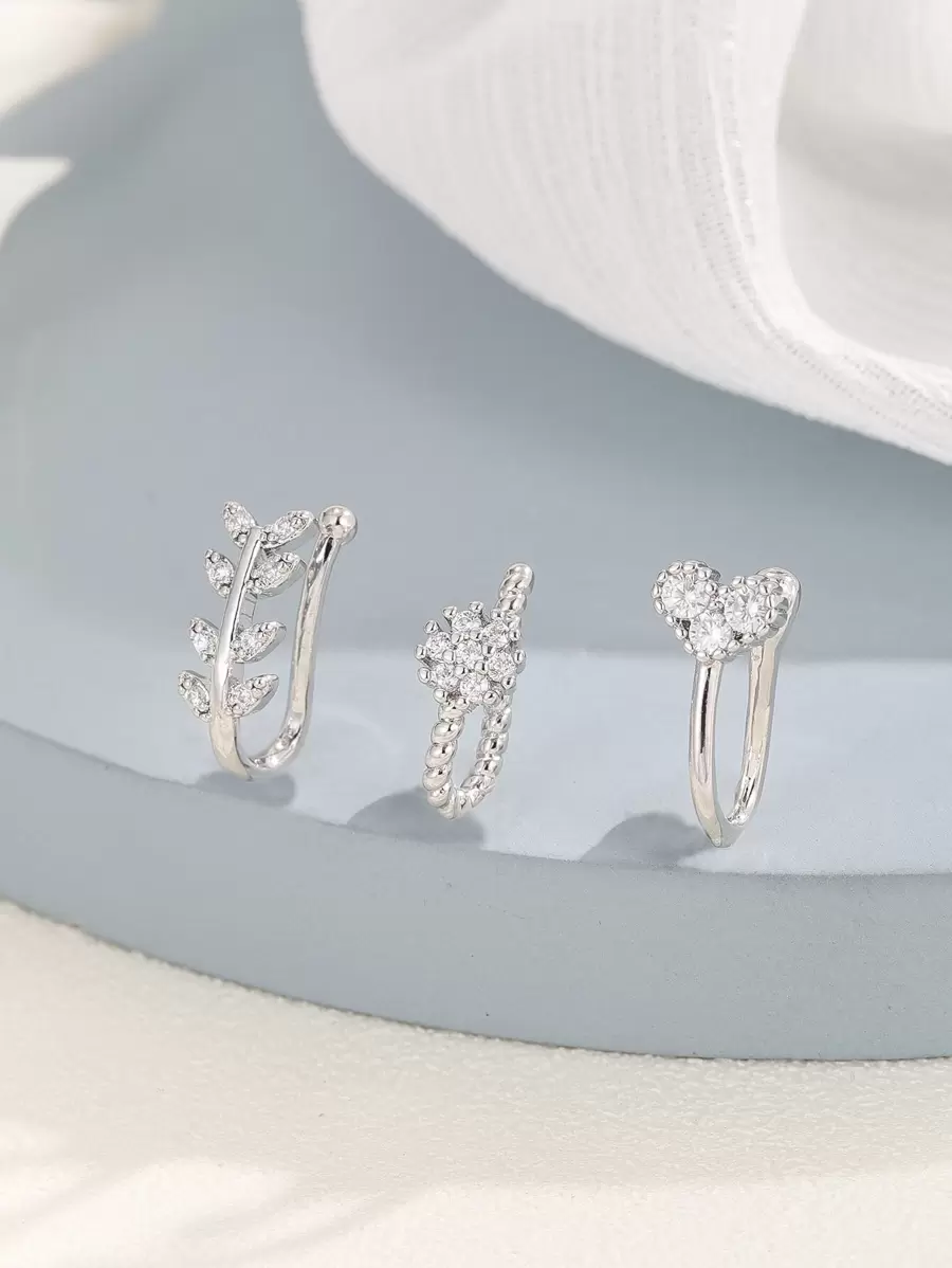 Hihho 3 piezas/set Cuff de nariz con diseño de diamante de imitación cobre popular perforación Joya de cuerpo regalo para mujeres & Hombres