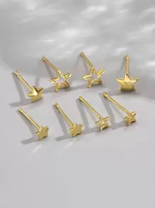 8入組/套星形裝飾耳環 - 金黃色 - 查看 4