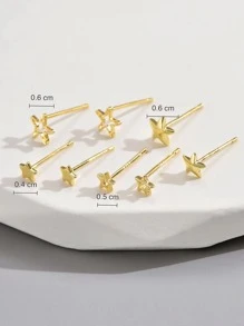 8入組/套星形裝飾耳環 - 金黃色 - 查看 5