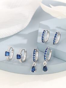 Hihho 3 cặp/bộ Bông tai trang trí bằng đá Zirconia - Bạc - Xem 4