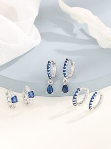 Hihho 3 cặp/bộ Bông tai trang trí bằng đá Zirconia - Bạc - Xem 7