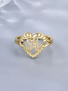 Anillo con adorno letra y corazón - Amarillo Oro - Ver 1