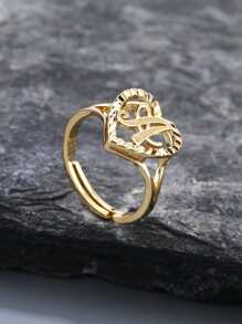 Anillo con adorno letra y corazón - Amarillo Oro - Ver 5