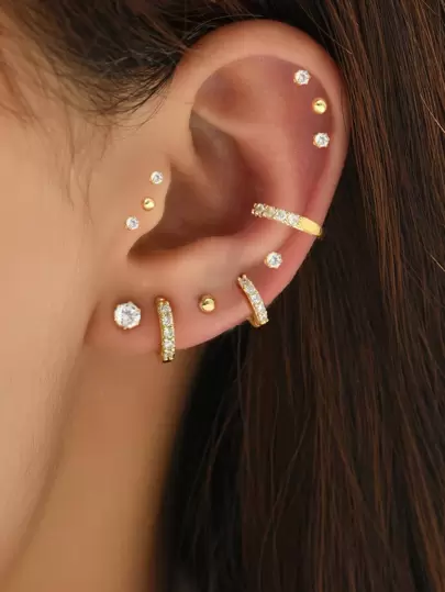 12入組/套方晶鋯石裝飾耳環