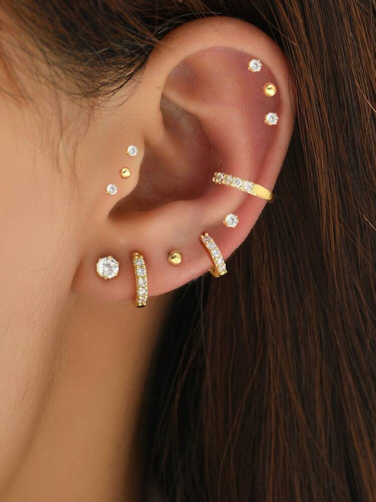 12 cái/bộ bông tai trang trí bằng đá khối Zirconia - Vàng - Xem 1