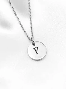 Collar con diseño de letra colgante de redondo - Plateado - Ver 5