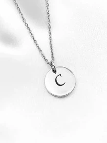 Collar con diseño de letra colgante de redondo - Plateado - Ver 9