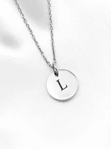 Collar con diseño de letra colgante de redondo - Plateado - Ver 12