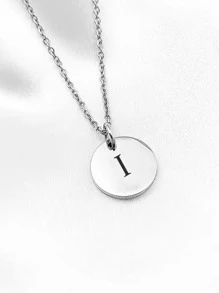 Collar con diseño de letra colgante de redondo - Plateado - Ver 14