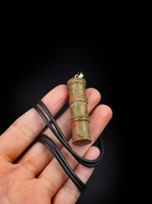 Bamboo Joint Pendant Necklace - Green - View 2