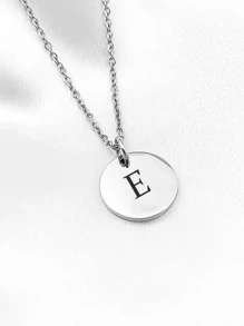 Collar con diseño de letra colgante de redondo - Plateado - Ver 15