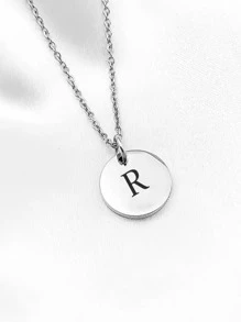 Collar con diseño de letra colgante de redondo - Plateado - Ver 18