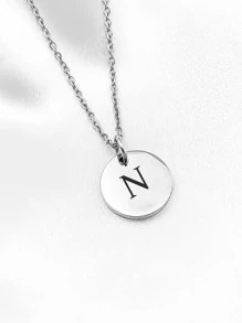 Collar con diseño de letra colgante de redondo - Plateado - Ver 20