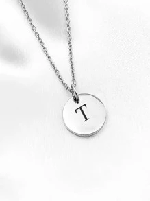 Collar con diseño de letra colgante de redondo - Plateado - Ver 21