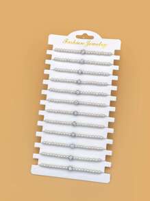 12 piezas/set Pulsera con diseño de diamante de imitación - Multicolor - Ver 1