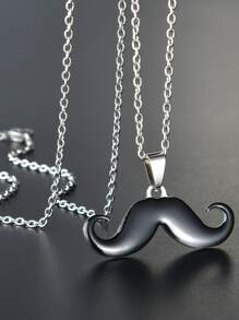 Men Mustache Charm Necklace - Black - View 1