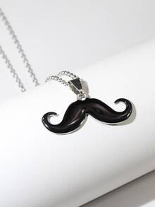 Men Mustache Charm Necklace - Black - View 2