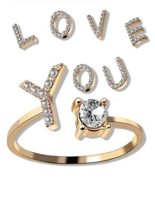 1 件鍍金鑽石 A 到 Z 初始開口戒指 - 金黃色 - 查看 2